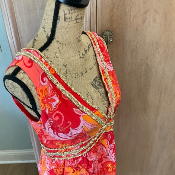 MUSE Boston Proper Mod Y2K pucci inspired retro floral silk Lotus dress coral 6 - Picture 6 of 15